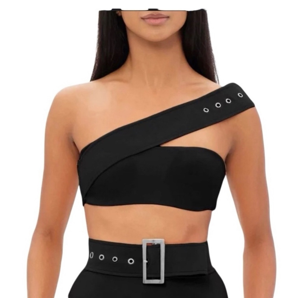 Nwt Andrea Iyamah Black One-Shoulder Swim Top - Size XXL